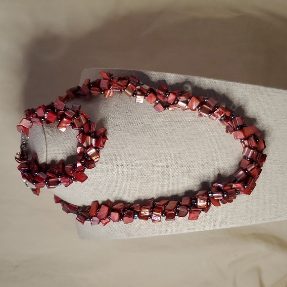 Cranberry Red Shell and Hematite Set - Picture 1 of 6